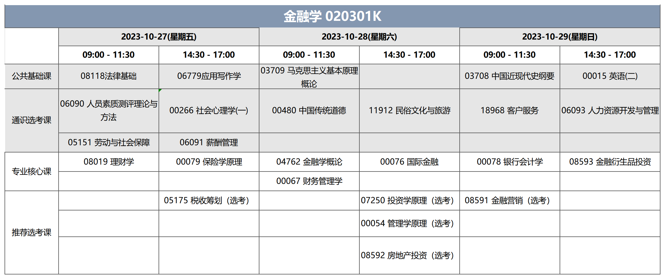 考試安排_金融學(xué)020301K 考試安排_金融學(xué)020301K