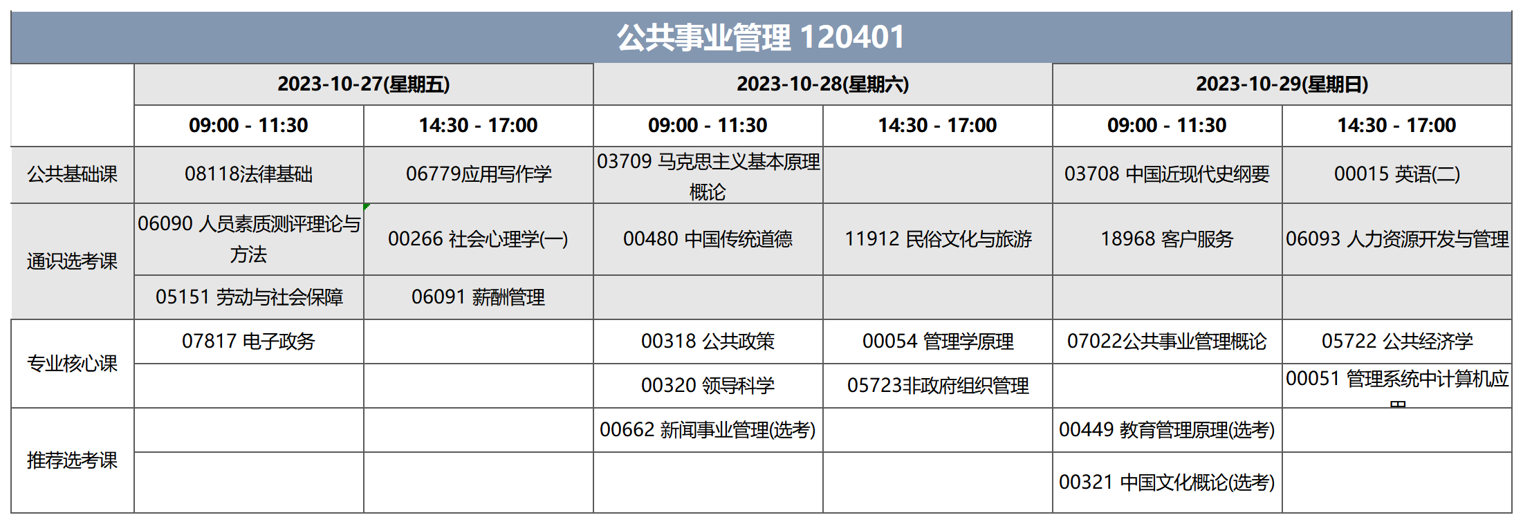 考試安排_公共事業(yè)管理 120401 考試安排_公共事業(yè)管理 120401