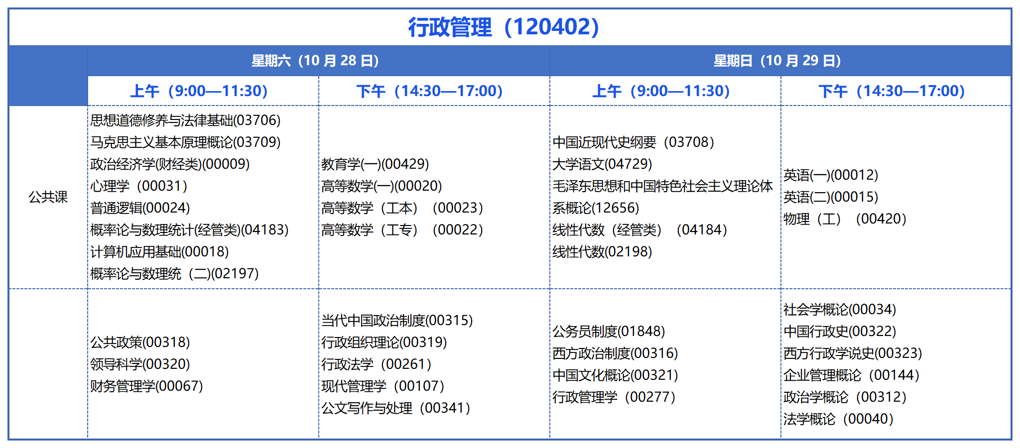本科考試安排_行政管理(120402) 本科考試安排_行政管理(120402)